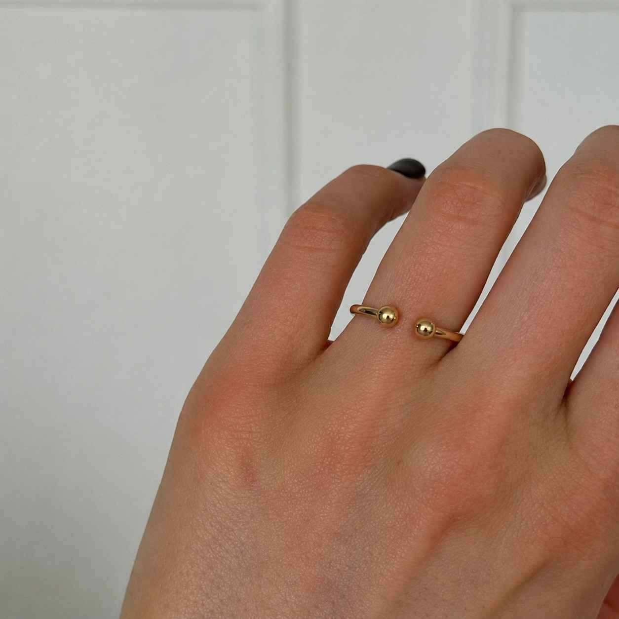 14K Gold Open Ball Ring, Thin Stacking Cuff Ring, Tiny Gold Ring, Dainty Bead Band, Minimalist Gold Ring, Gift For Her
