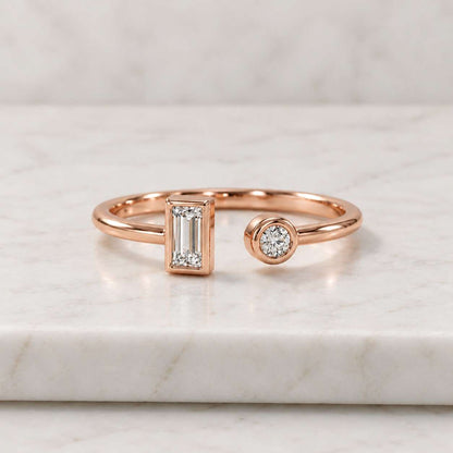 14K Gold Open Cuff Band, Baguette & Round Lab Diamond Half Eternity Ring
