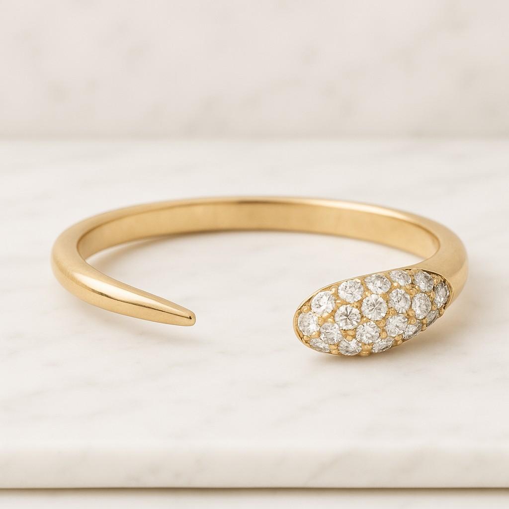 14k gold open cuff ring dainty diamond cz stacking band