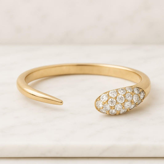 14K Gold Open Cuff Ring Dainty Diamond CZ Stacking Band