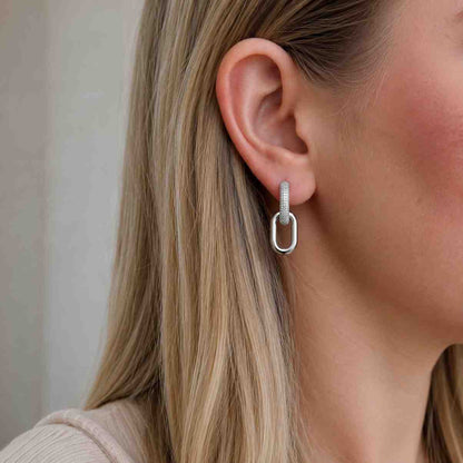 14K Gold Paperclip Chain Drop Earrings: Cubic Zirconia Link Studs