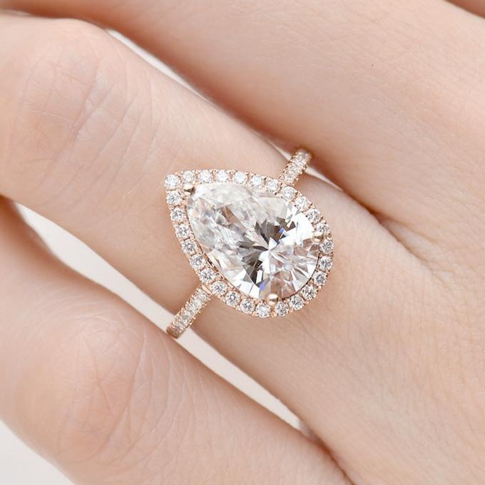 14K Gold Pave Set Side Stone Ring For Women