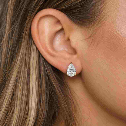 14K Gold Pear Cut Lab Grown Diamond Studs, IGI Certified 1–4 CTW, Claw Prong Diamond Earrings
