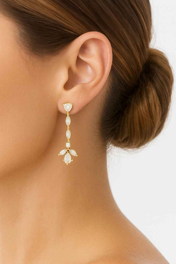14K Gold Pear Diamond Flower Stud Earrings