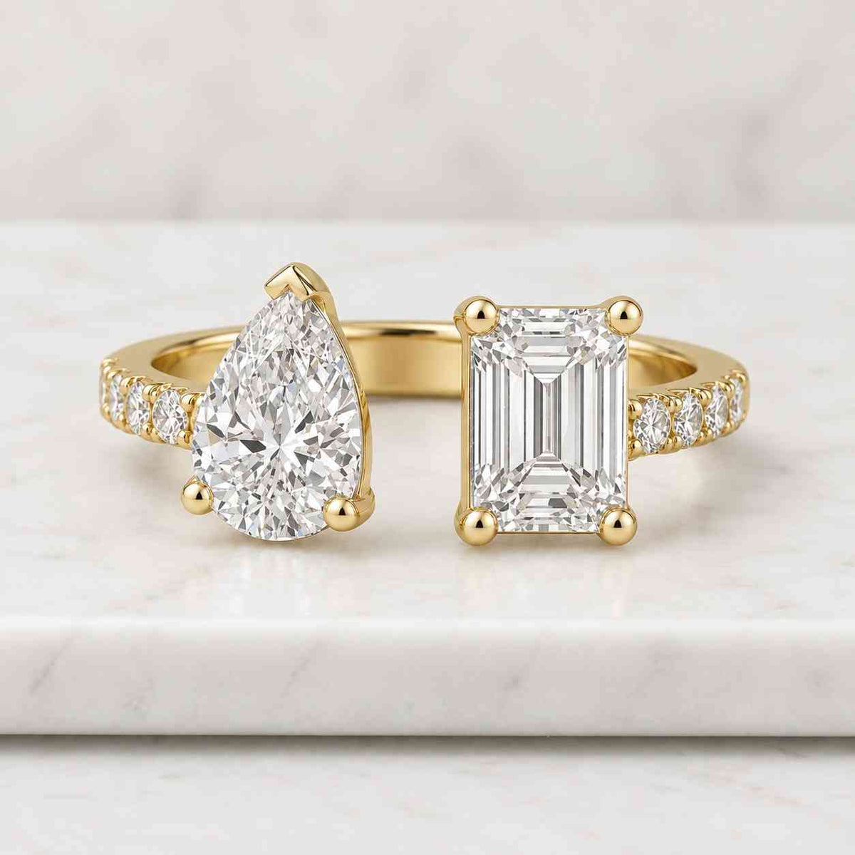 14K Gold Pear Lab Grown Diamond Open Cuff Ring, 