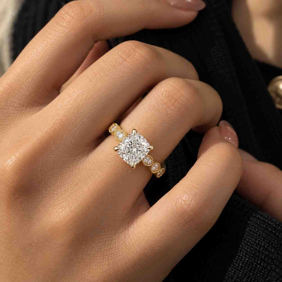 14k gold pink moissanite ring | long cushion cut statement ring | luxury pink gemstone handmade engagement ring for women minimalist ring
