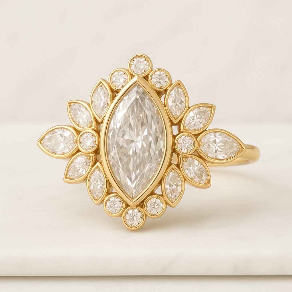 14K Gold Plated 1.50CT Marquise Cut Wedding Ring Modern Crossover Women Ring Marquise Cut Five Stone Moissanite Engagement Ring