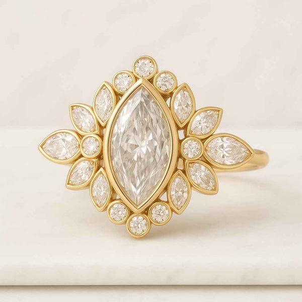 14K Gold Plated 1.50CT Marquise Cut Wedding Ring Modern Crossover Women Ring Marquise Cut Five Stone Moissanite Engagement Ring