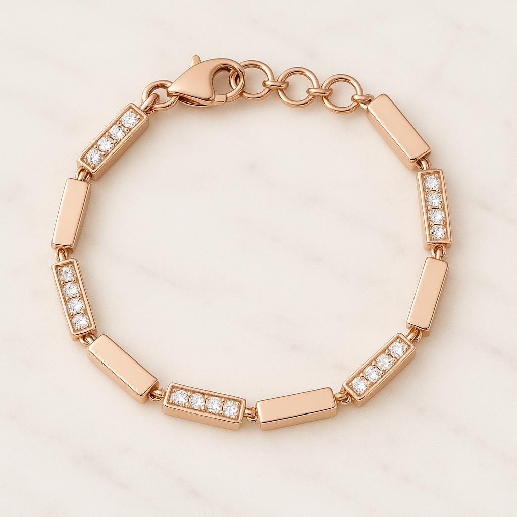 14k gold plated moissanite diamond link bracelet 