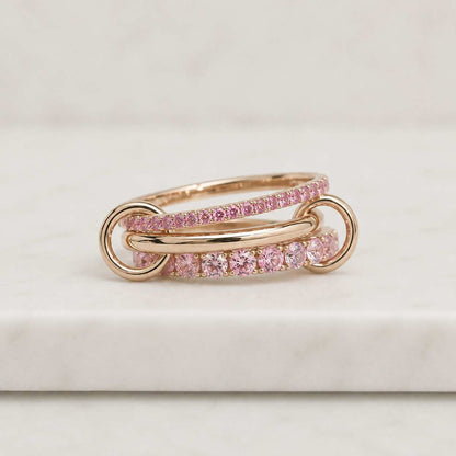 14K Gold Plated Pink Sapphire Interlocking Loop Ring Triple Link Stacking Ring, Minimalist Buckle Style Ring, Statement Eternity Linked Ring