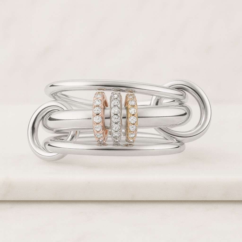 14K Gold Plated Ring, Multi Link Ring Engagement Gold Ring Anniversary Moissanite Gift Statement Ring Mother Gift Ring