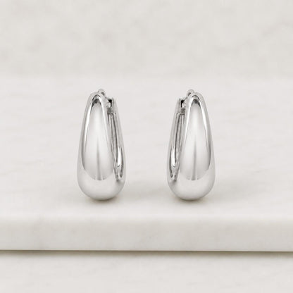 14K Gold Plated Teardrop Hoop Earrings, Sterling Silver Chunky Clicker Huggies (6-12mm)
