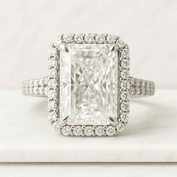14K Gold Radiant Cut Lab Grown Diamond Engagement Ring IGI Certified Hidden Halo