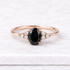 Oval Black Moissanite Engagement Ring Side Stone Statement Ring