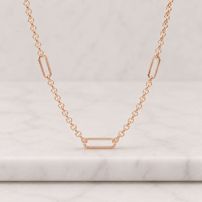 14K Gold Rectangle Long Chain Necklace, Paperclip Italian Rolo Chain, Chunky Round Chain Link Necklace, Layered Everyday Choker Necklace