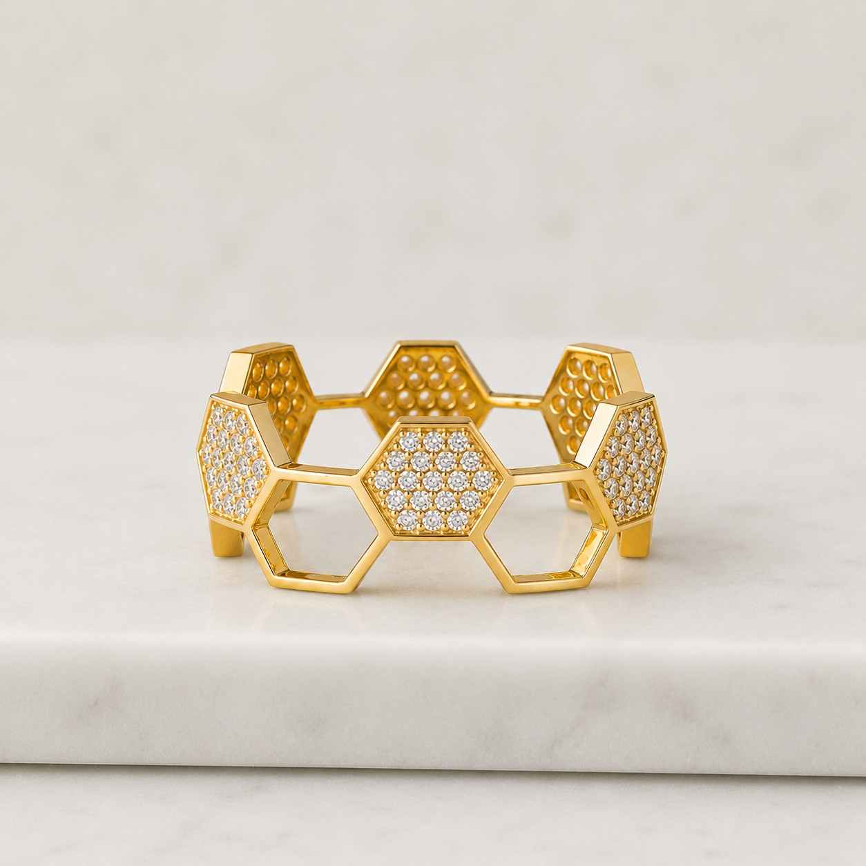 14k gold round 0.50 carat lab diamond hexagon bezel ring
