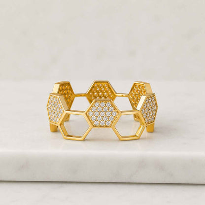 14K Gold Round 0.50 Carat Lab Diamond Hexagon Bezel Ring
