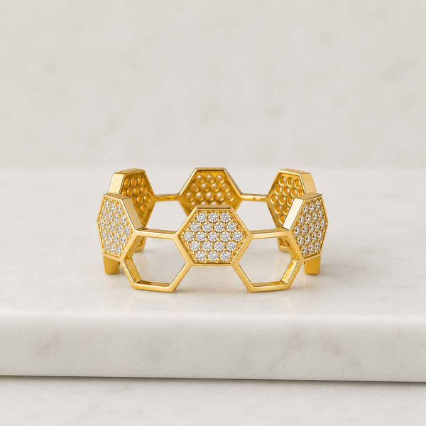 14K Gold Round 0.50 Carat Lab Diamond Hexagon Bezel Ring
