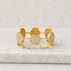 14K Gold Round Cut Lab Grown Diamond Hexagon Honeycomb Ring