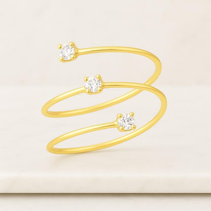 14K Gold Round Cut Lab Grown Diamond Spiral Ring