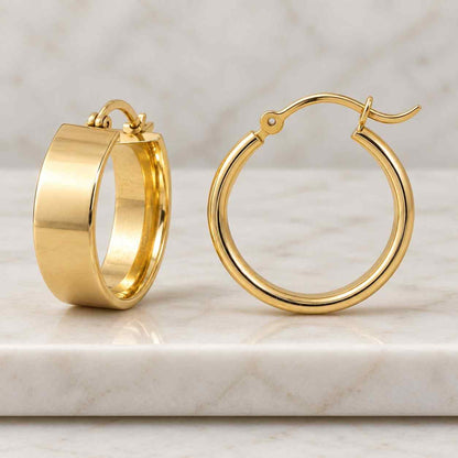 14K Gold Round Hoop Earrings, Solid Gold Shiny Hoops, Classic Jewelry Handmade with Love, Gold Hoops Huggie Earrings, Small Hoop Earrings
