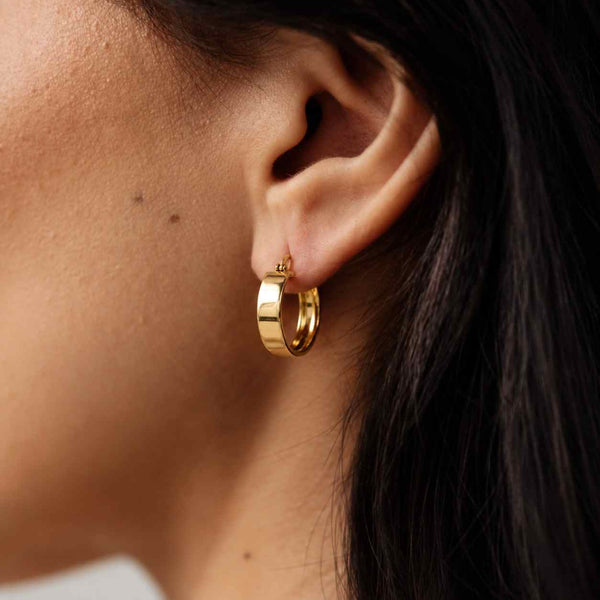 14K Gold Round Hoop Earrings, Solid Yellow Gold Shiny Hoops, Classic Jewelry Handmade with Love
