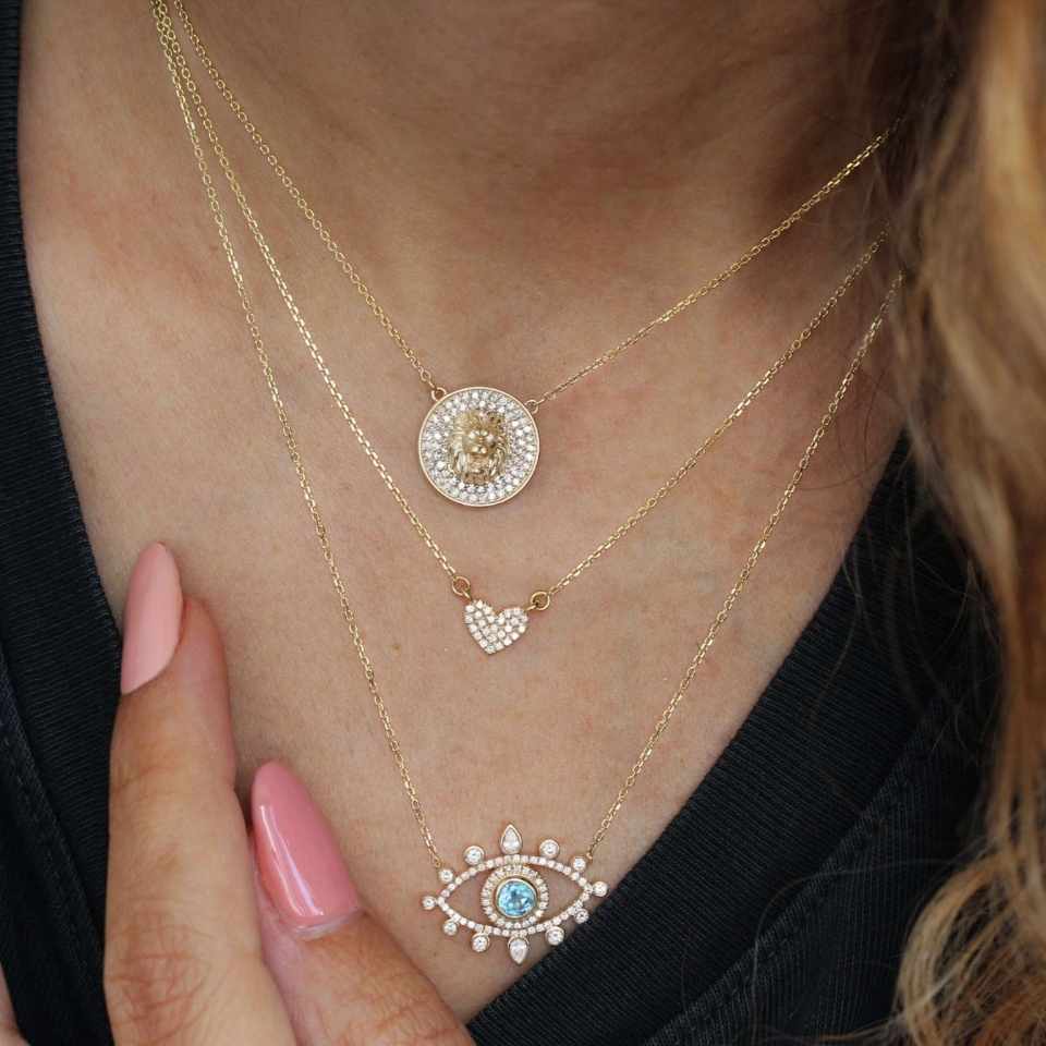 14K Gold Round Lab Grown Diamond Lion Head Necklace