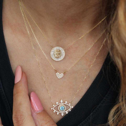 14K Gold Round Lab Grown Diamond Lion Head Necklace