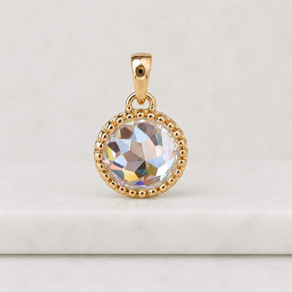 14K Gold Round Rose Cut Moissanite Pendant Necklace Beaded Bezel Setting Round Moissanite Necklace Minimalist Gold Pendant Gift for Her
