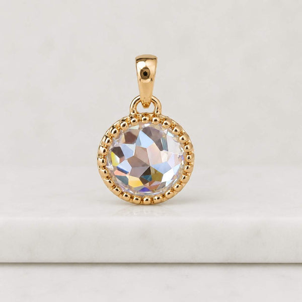 14K Gold Round Rose Cut Moissanite Pendant Necklace Beaded Bezel Setting Round Moissanite Necklace Minimalist Gold Pendant Gift for Her
