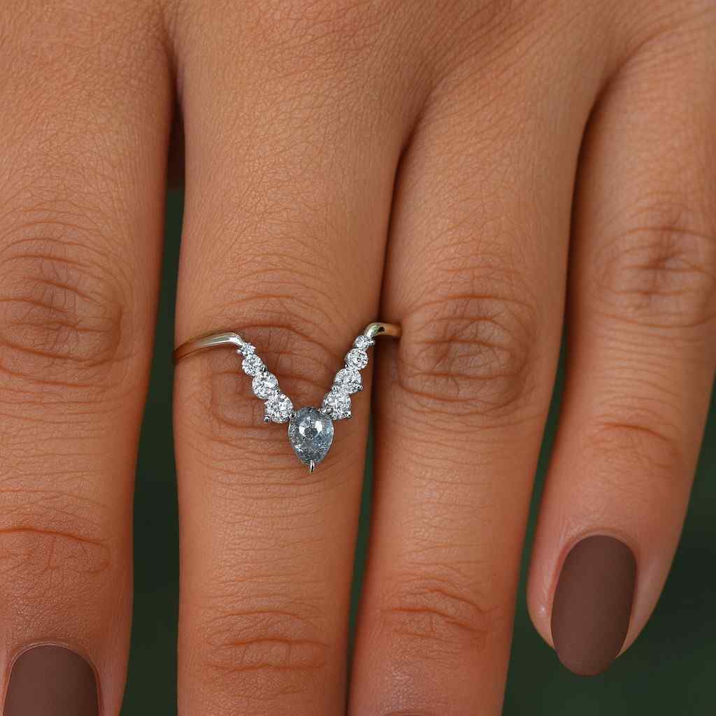 14K Gold Salt Pepper Kite Diamond Ring Modern Minimalist Band Kite Diamond Salt and Pepper Ring Set Solid Gold Stacking Wedding Band