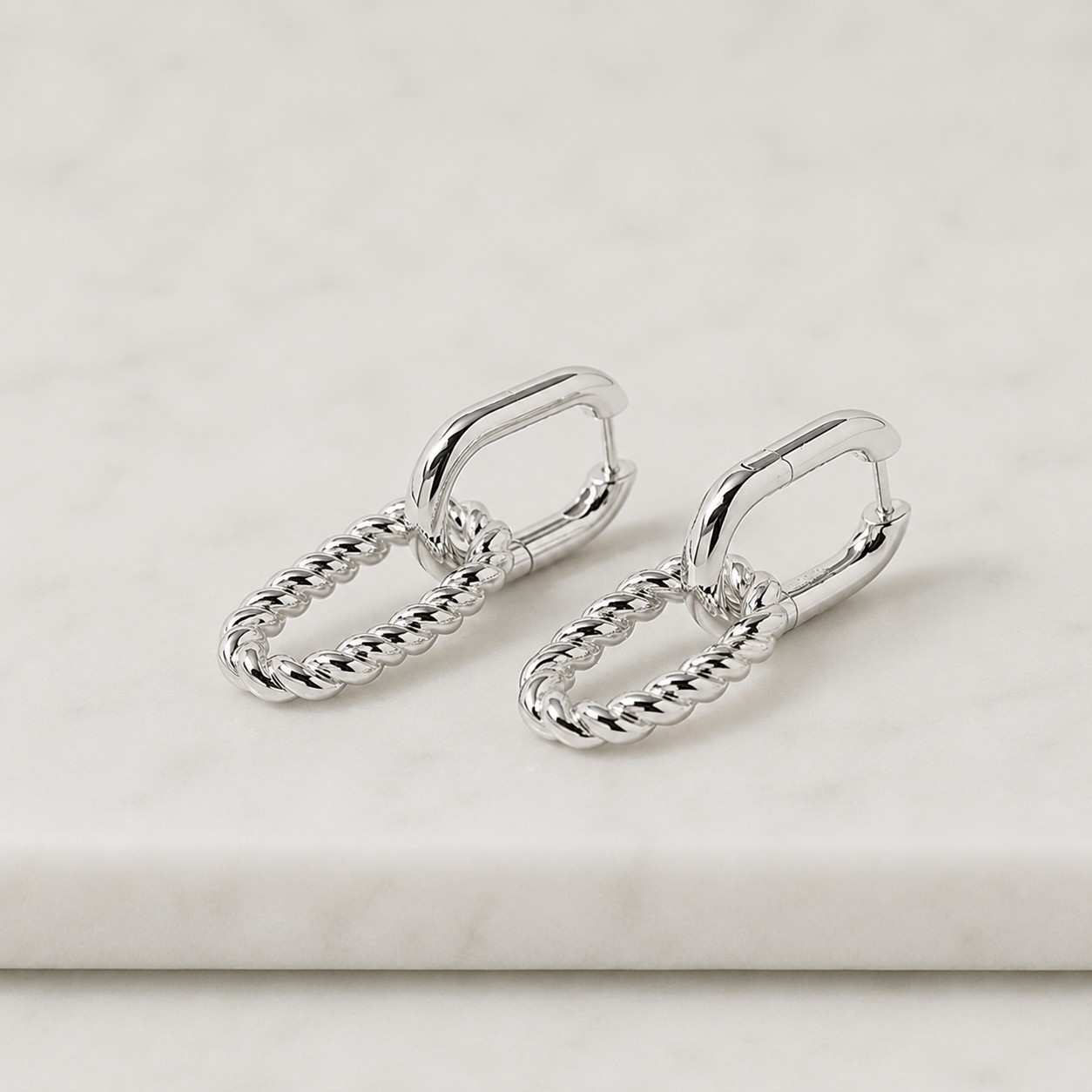 14K Gold Simple Link Earrings, Cable Link Earrings, CZ Hoop Earrings Gold, Minimal Rectangle Earrings, Double Hoop Earrings, Dangle Earrings
