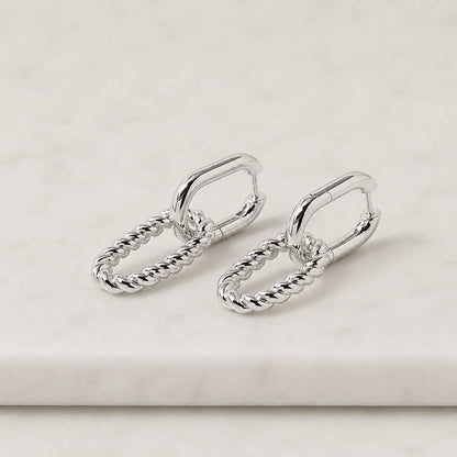 14K Gold Simple Link Earrings, Cable Link Earrings, CZ Hoop Earrings Gold, Minimal Rectangle Earrings, Double Hoop Earrings, Dangle Earrings