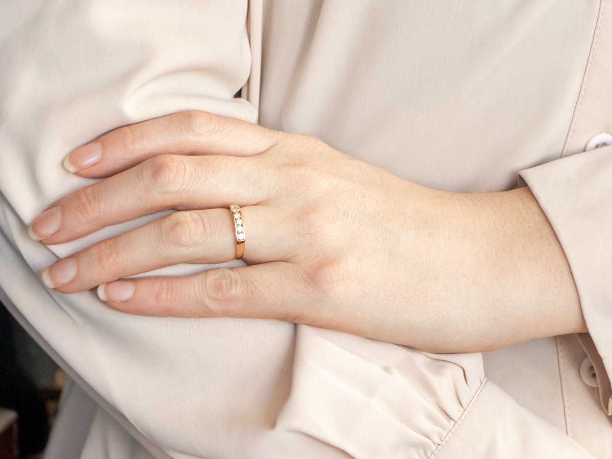 14K Gold Six Stone Round Diamond Channel Set Engagement Ring Band