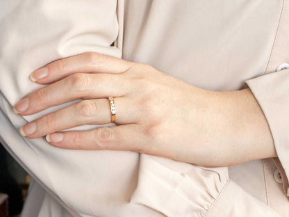 14K Gold Six Stone Round Diamond Channel Set Engagement Ring Band