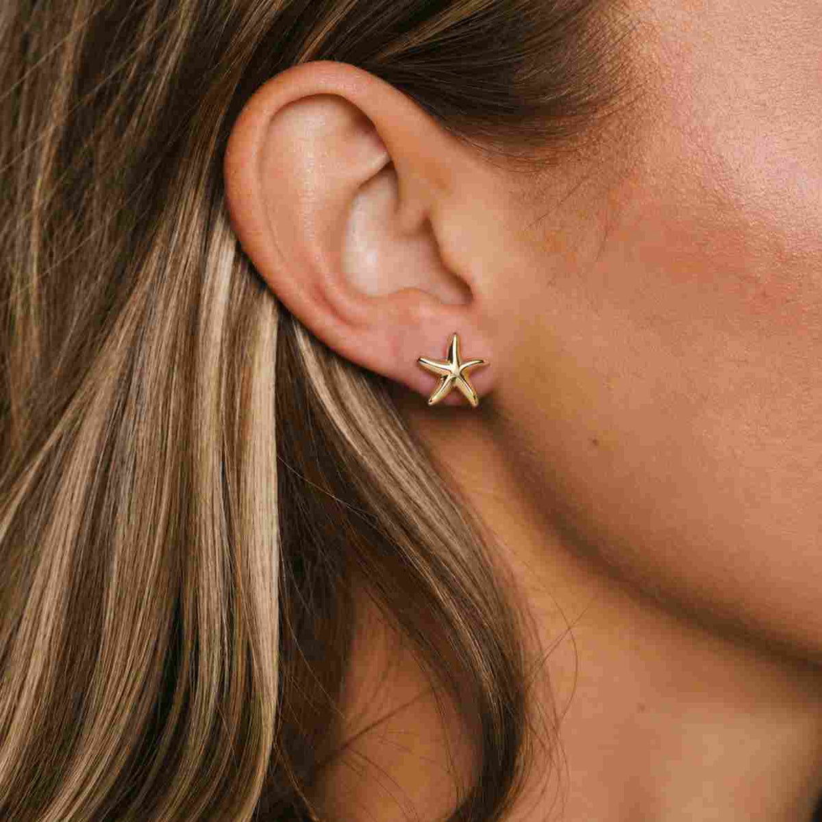 14K Gold Starfish Stud Earrings, Ocean Inspired Jewelry, Nautical Beach Earrings, Summer Coastal Jewelry Gift for Her

