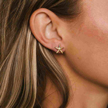 14K Gold Starfish Stud Earrings, Ocean Inspired Jewelry, Nautical Beach Earrings, Summer Coastal Jewelry Gift for Her
