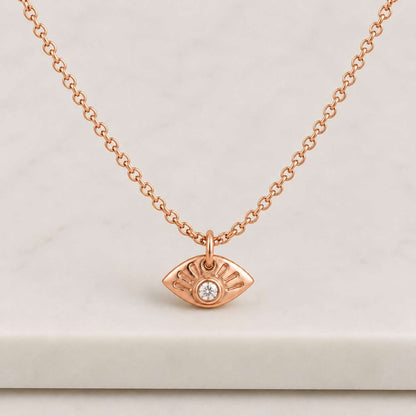 14K Gold Syra Evil Eye Diamond Necklace Round Cut Lab Grown Diamond Bezel Pendant Minimalist Protection Necklace for Women Gift for Her
