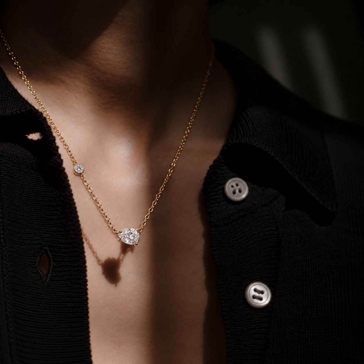 14k gold teardrop diamond station necklace, pear cut lab grown diamond bridesmaid necklace, anniversary gift for her, dainty diamond choker
