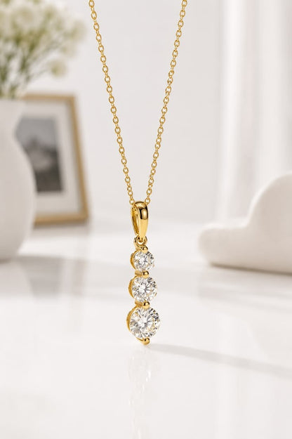 14K Gold Three Diamond Drop Necklace – Past Present Future Trilogy Pendant
