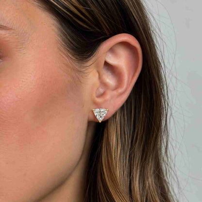 14K Gold Trillion Cut Lab Grown Diamond Stud Earrings, Triangle Diamond Solitaire Earrings, Minimalist Gold Studs, April Birthstone Gift
