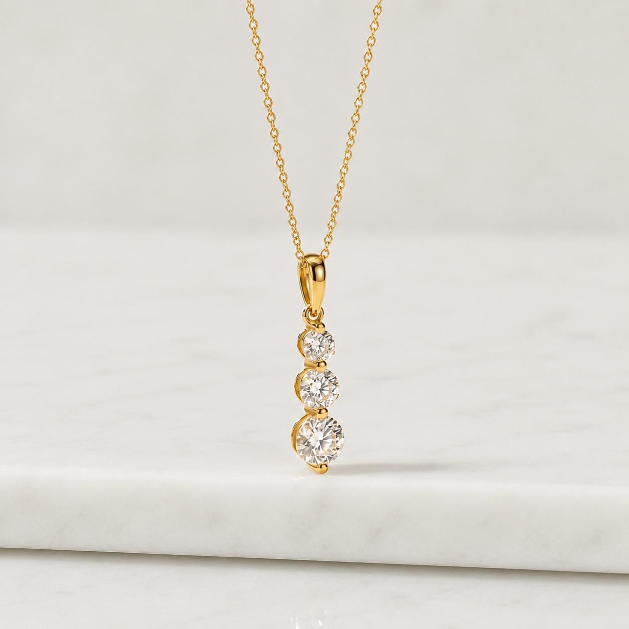 14k gold trio cz diamond necklace, 3 stone necklace, prong set pendant necklace, vertical necklace, bridesmaid necklace, bridal gift
