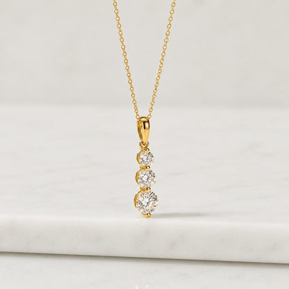 14K Gold Trio Cz Diamond Necklace, 3 Stone Necklace, Prong Set Pendant Necklace, Vertical Necklace, Bridesmaid Necklace, Bridal Gift

