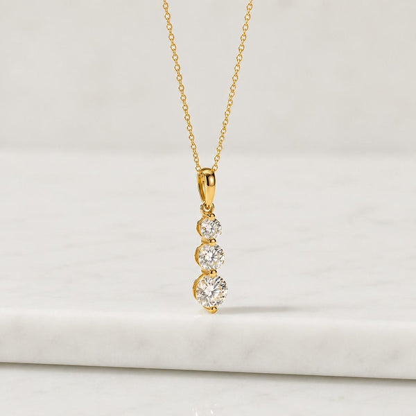 14K Gold Trio Cz Diamond Necklace, 3 Stone Necklace, Prong Set Pendant Necklace, Vertical Necklace, Bridesmaid Necklace, Bridal Gift
