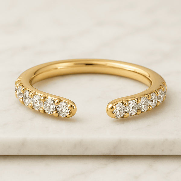 Round Cut Moissanite Diamond Open Cuff Engagement Band