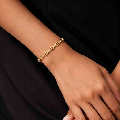 14K Gold Two Tone Chain Bracelet, Oval Chain Bracelet, Rectangle Long Paperclip Chain Anklet, Chunky Chain Link, Two-Tone Bracelet