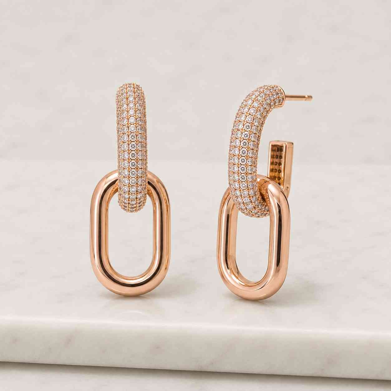 14k gold u-link earrings  pavé lab-grown diamond dangles  paper clip earrings