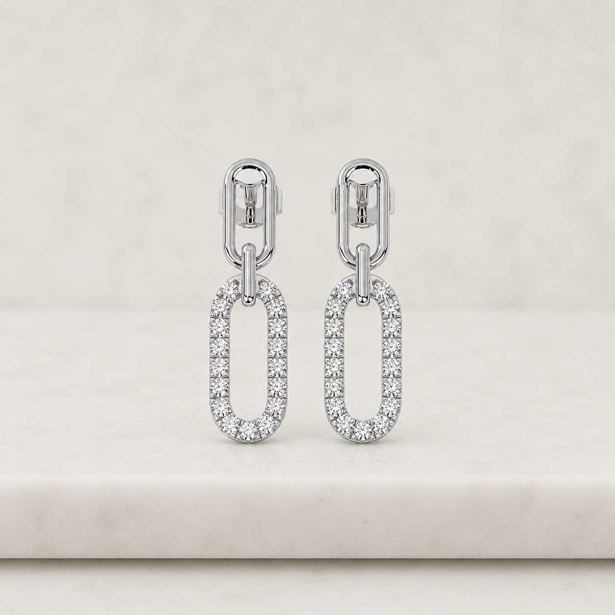 14k gold u-link earrings  pavé lab-grown diamond dangles paper clip earrings