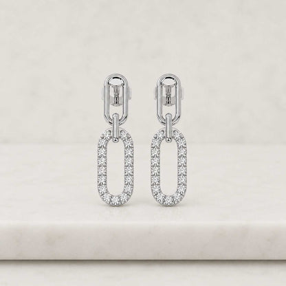 14K Gold U-Link Earrings  Pavé Lab-Grown Diamond Dangles Paper Clip Earrings