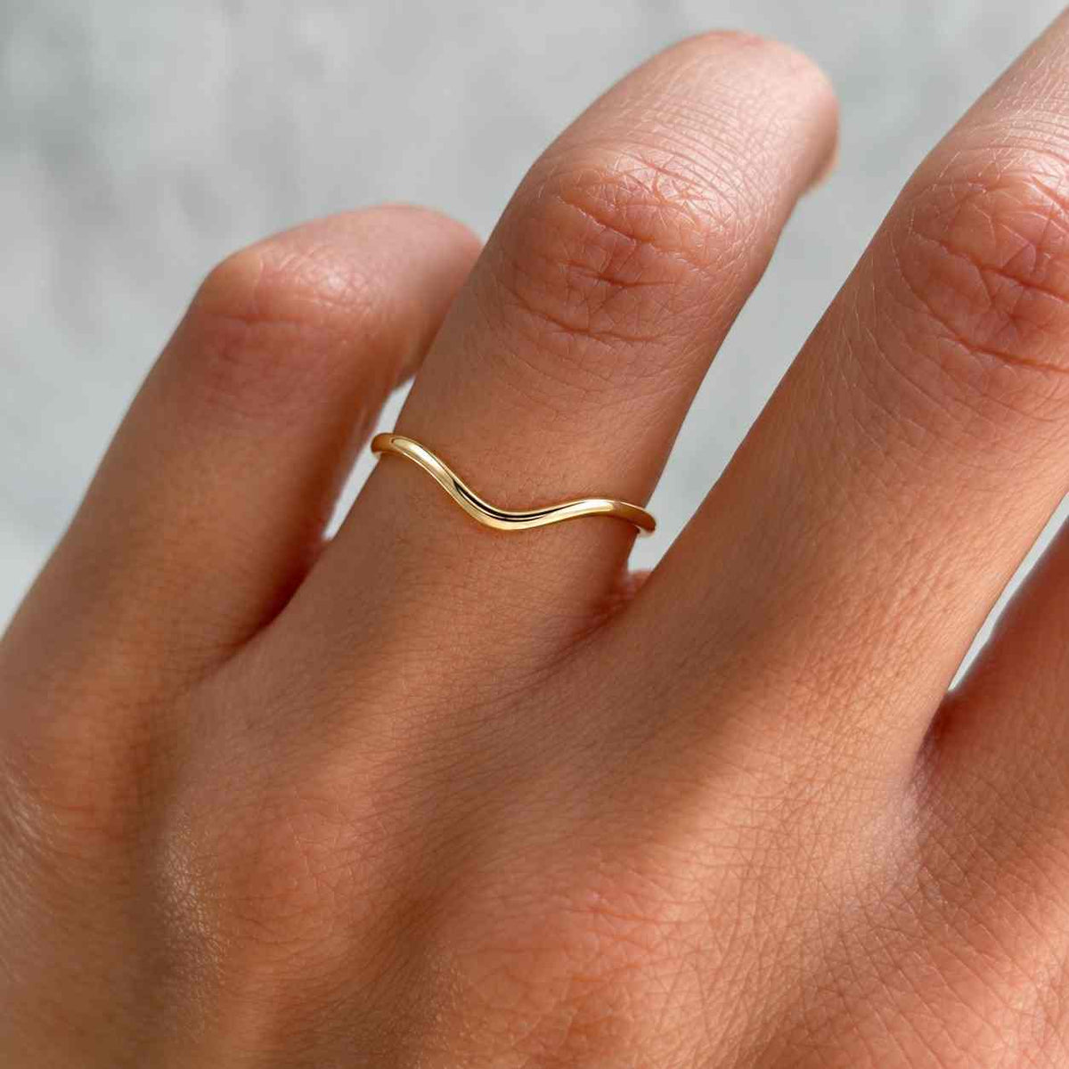 14k gold v-shape wedding band, curved chevron ring, stackable gold ring, minimalist wedding ring enhancer, women's solid gold band
